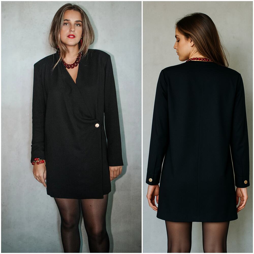 Anine Bing Venice Long Sleeve Mini Dress in Black $545